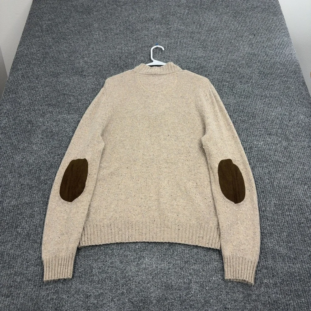 Williams & Kent Sweater Mens‎ L Beige 100% Merino Wool Quarter Zip Elbow Patches
